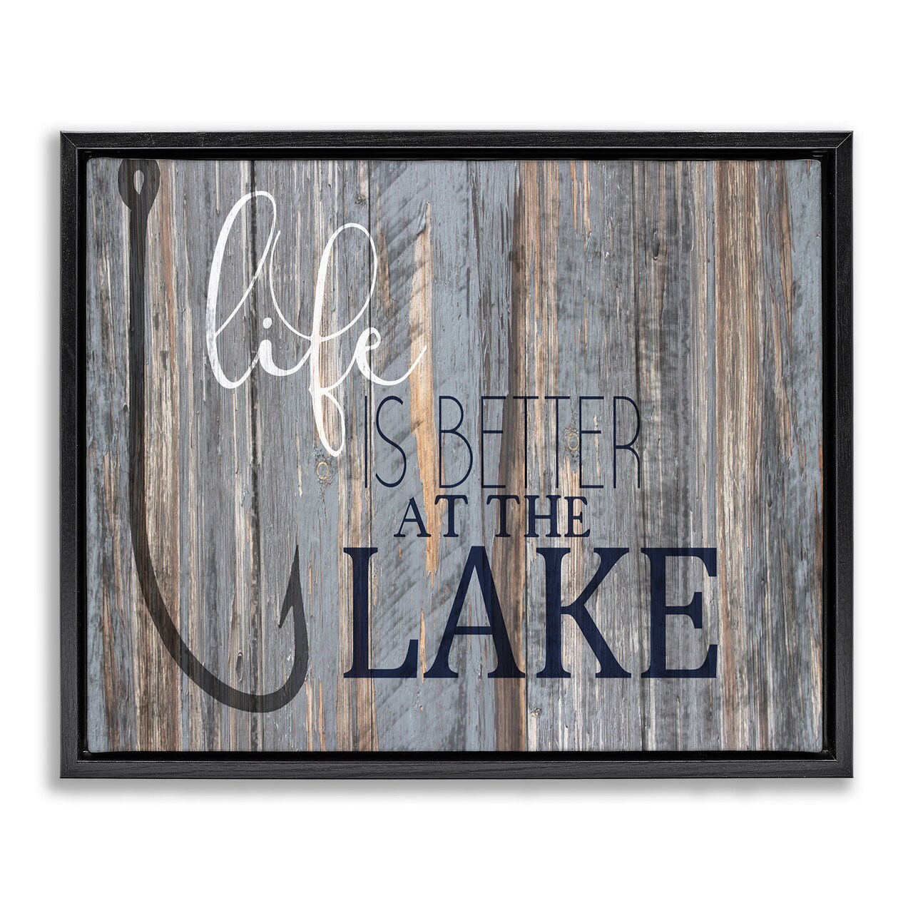 Stupell Industries Lakehouse Cabin Nautical Phrase Framed Floater Canvas Wall Art